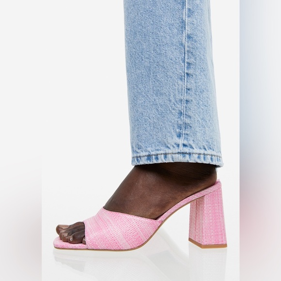H&M - Pink Open Toe Straw Like Lightweight Slip On Heeled Sandal Size 40 - Picture 1 of 14